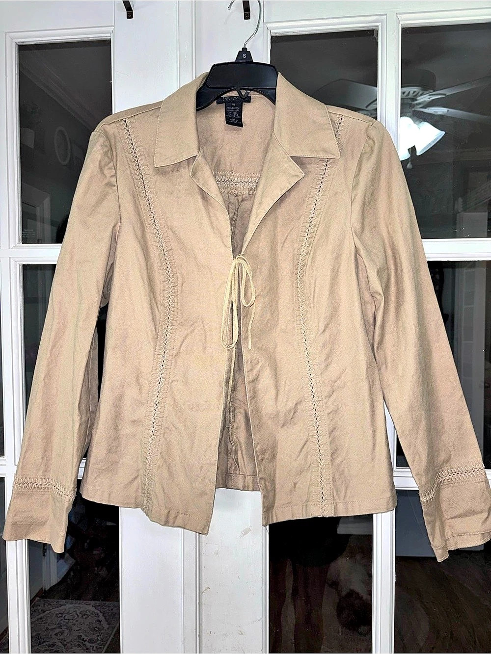 The Limited Embroidered Tie Front Jacket in Beige Size Medium